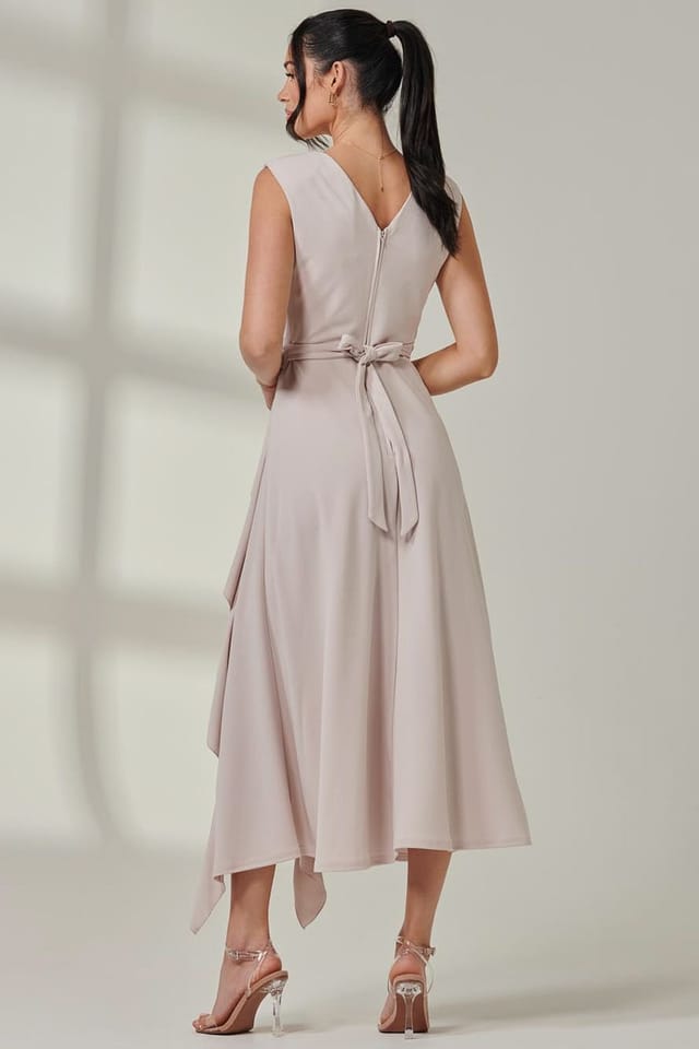 Jolie Moi Jolie Moi Women's Wrap Front Frill Detail Maxi Dress in Light Stone - 2