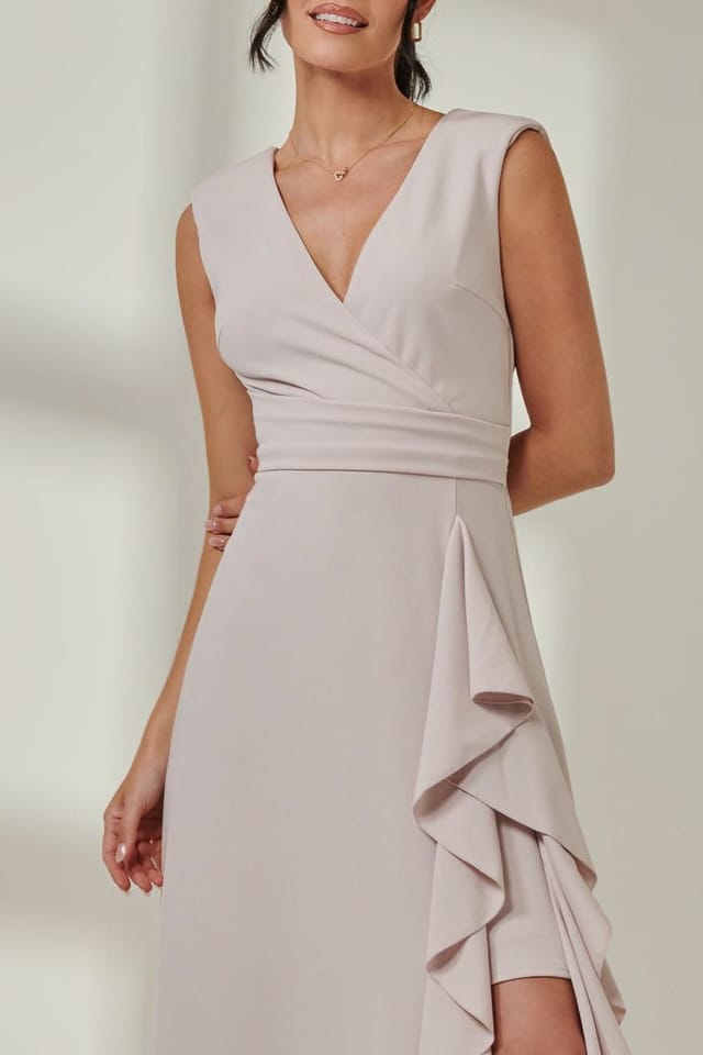 Jolie Moi Jolie Moi Women's Wrap Front Frill Detail Maxi Dress in Light Stone - 3