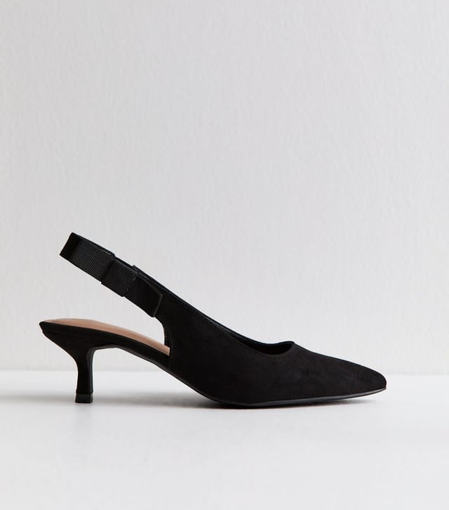 New Look Women's Wide Fit Black Faux Suede Kitten Heel Slingback Court Shoes Vegan New Look - 2