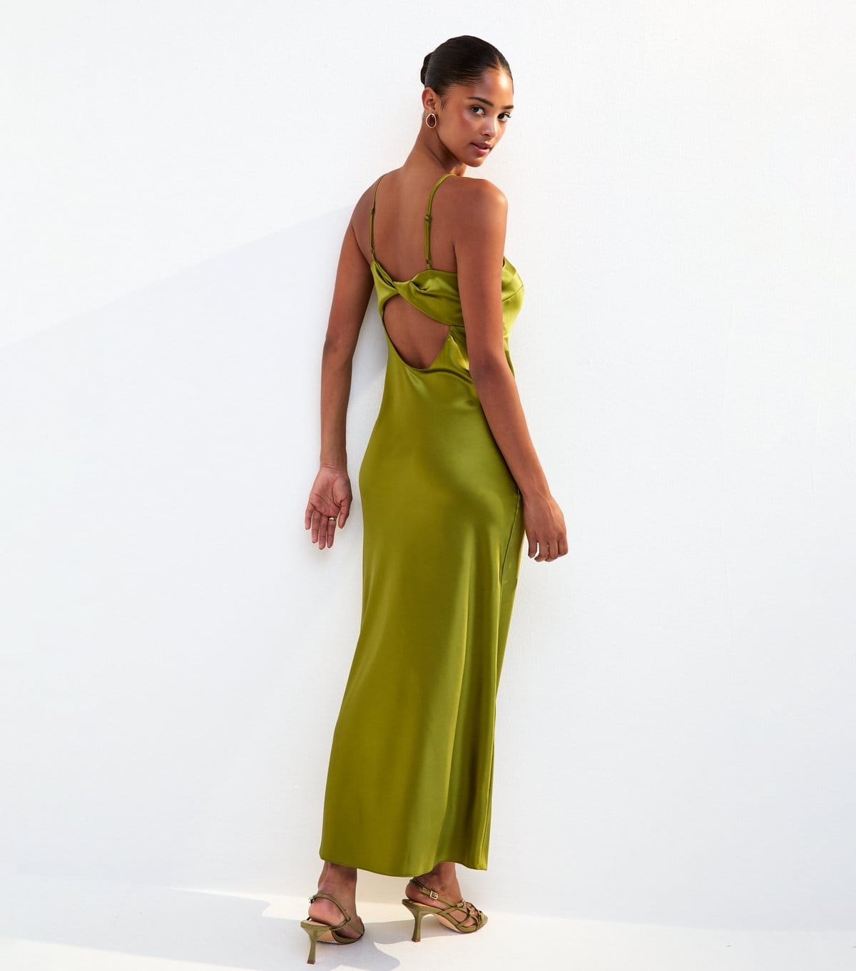New Look Women's Olive Satin Twist Back Slip Midi Dress New Look - 4