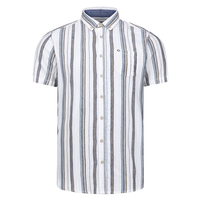 Peter Gribby Peter Gribby Men's Short Sleeve Ecru Stripe Shirt - 2
