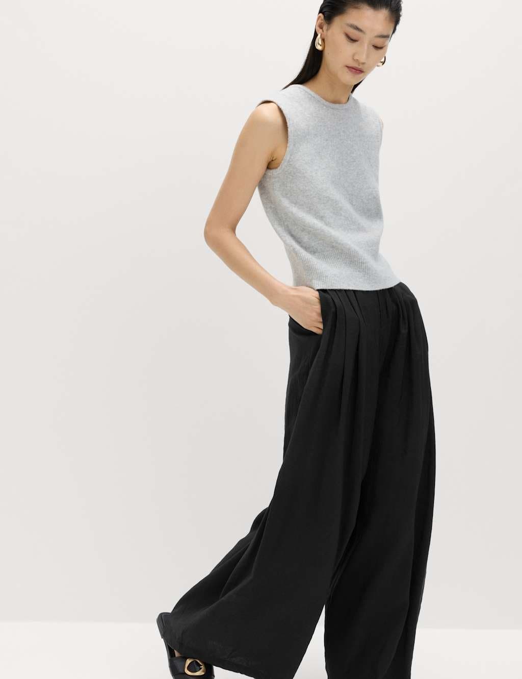 Marks & Spencer M&S Pleat Front Palazzo Trousers Black