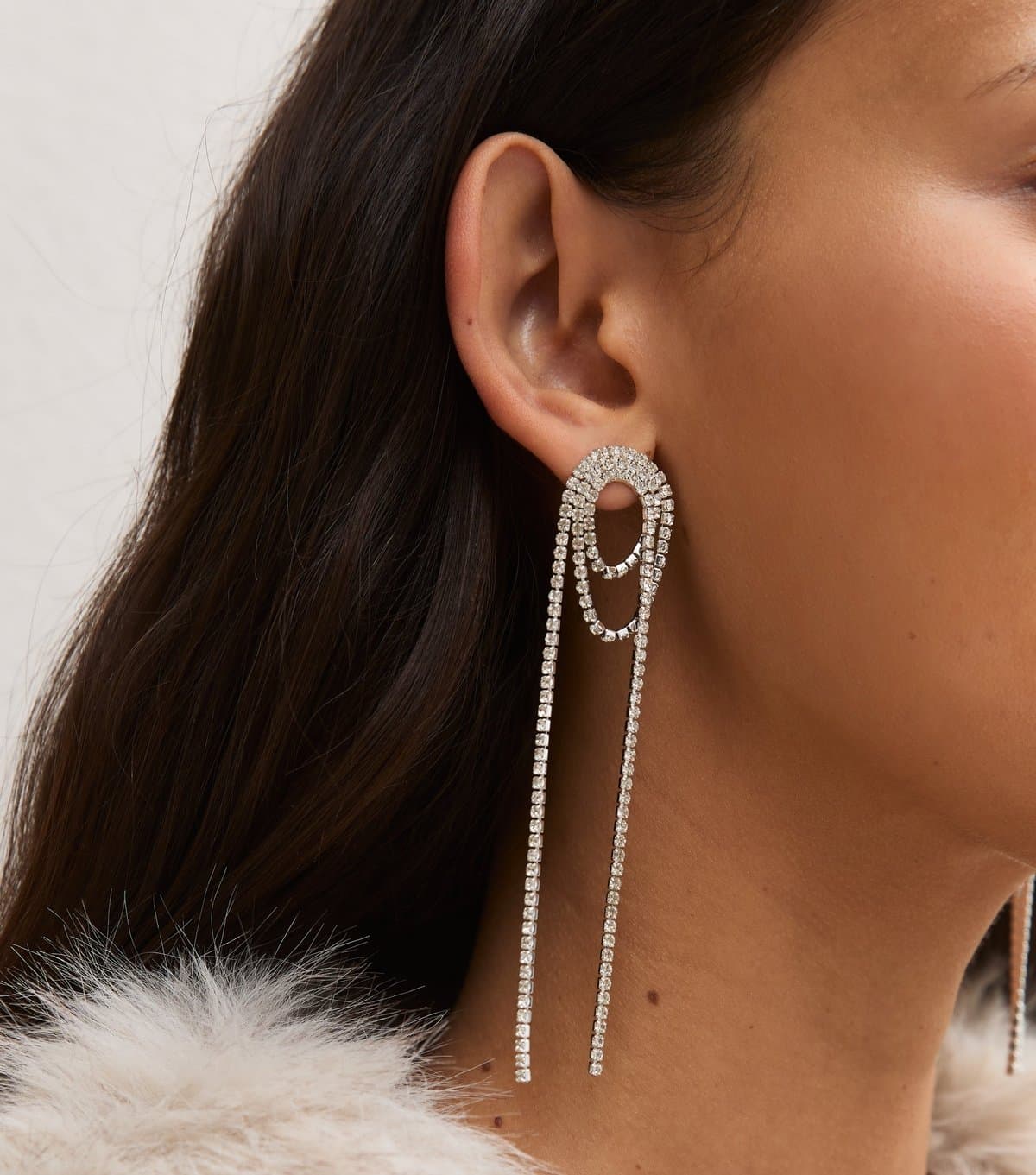 New Look Silver Tone Diamante Embellished Faux Pearl Round Stud Earrings New Look