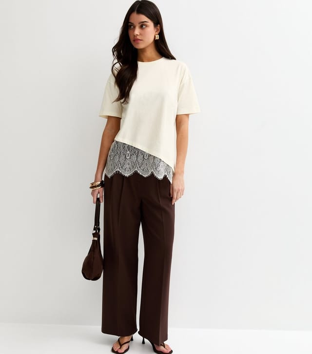 New Look Women's Off White Cotton Scalloped Lace T-Shirt New Look - 2