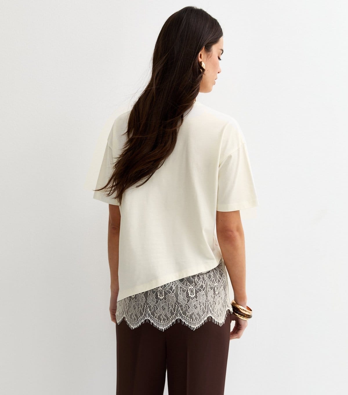 New Look Women's Off White Cotton Scalloped Lace T-Shirt New Look - 4