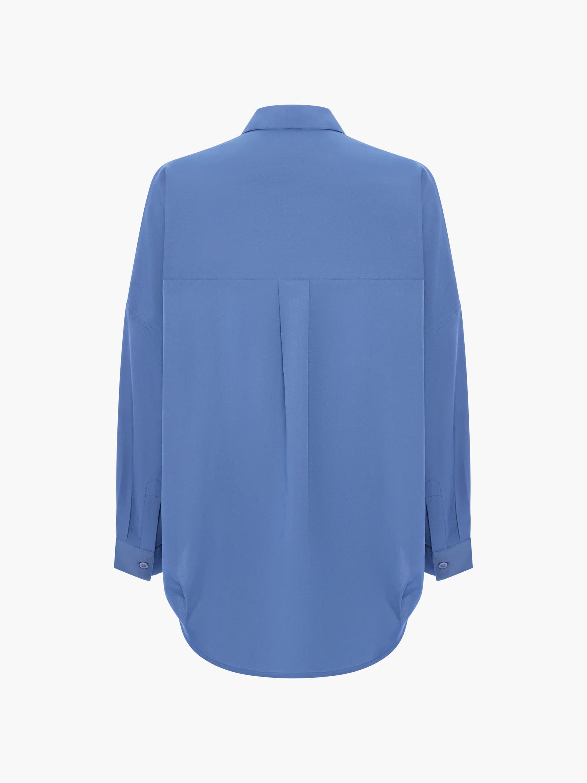 French Connection Crepe Light Blue Long Sleeve Popover Shirt Slate Blue