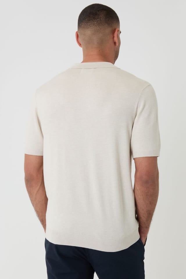 Threadbare Threadbare Men's Textured Knit Trophy Neck Polo in Natural - 2