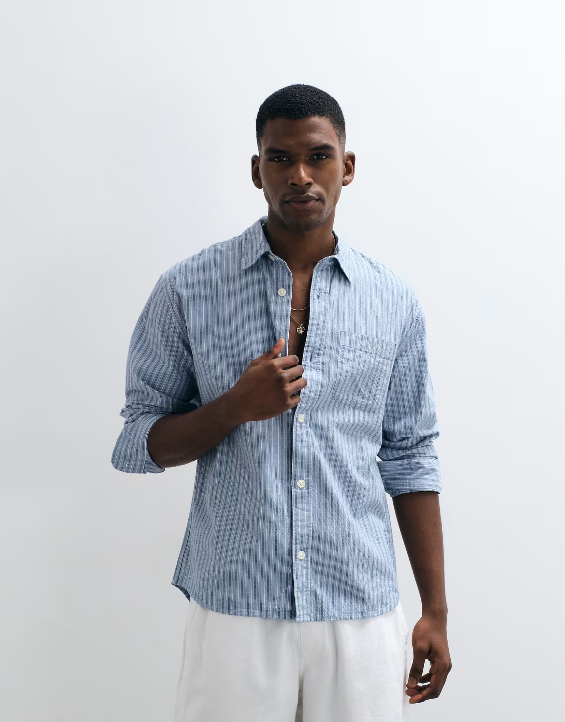 ASOS Abercrombie & Fitch long sleeve seersucker shirt in blue stripe