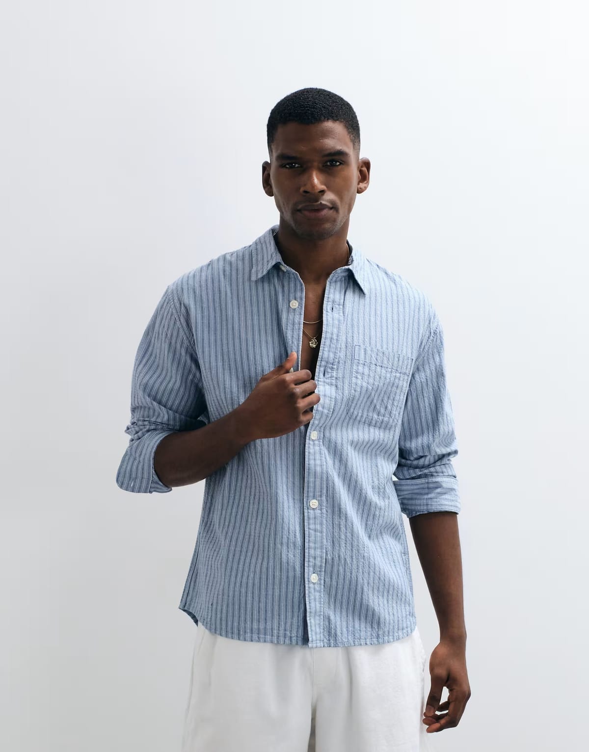 ASOS Abercrombie & Fitch long sleeve seersucker shirt in blue stripe - 1