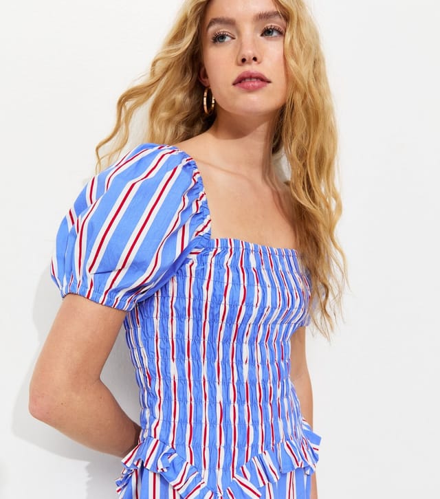 New Look Women's Blue Striped Shirred Dropped Waist Midi Dress New Look - 2
