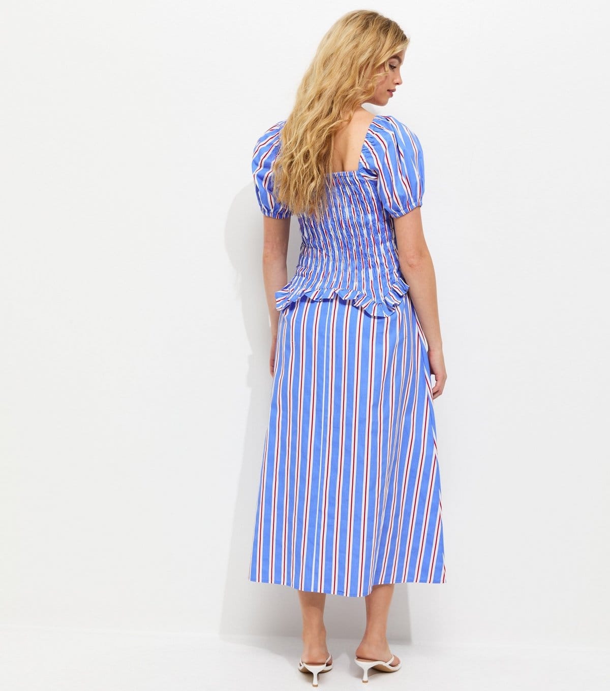 New Look Women's Blue Striped Shirred Dropped Waist Midi Dress New Look - 4