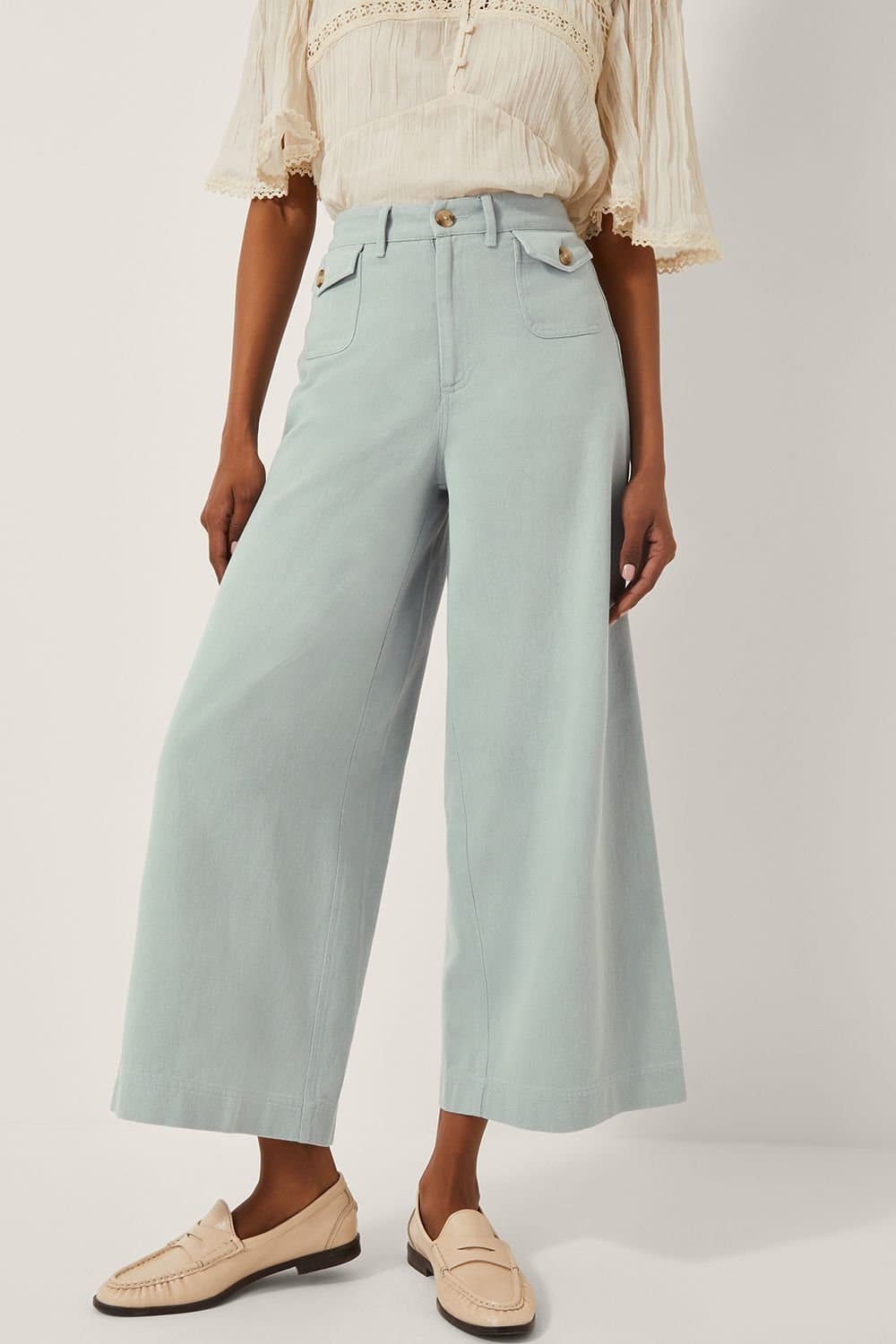 Monsoon Monsoon Women's Ciara Cropped Wide Leg Jeans Blue in Pale Blue