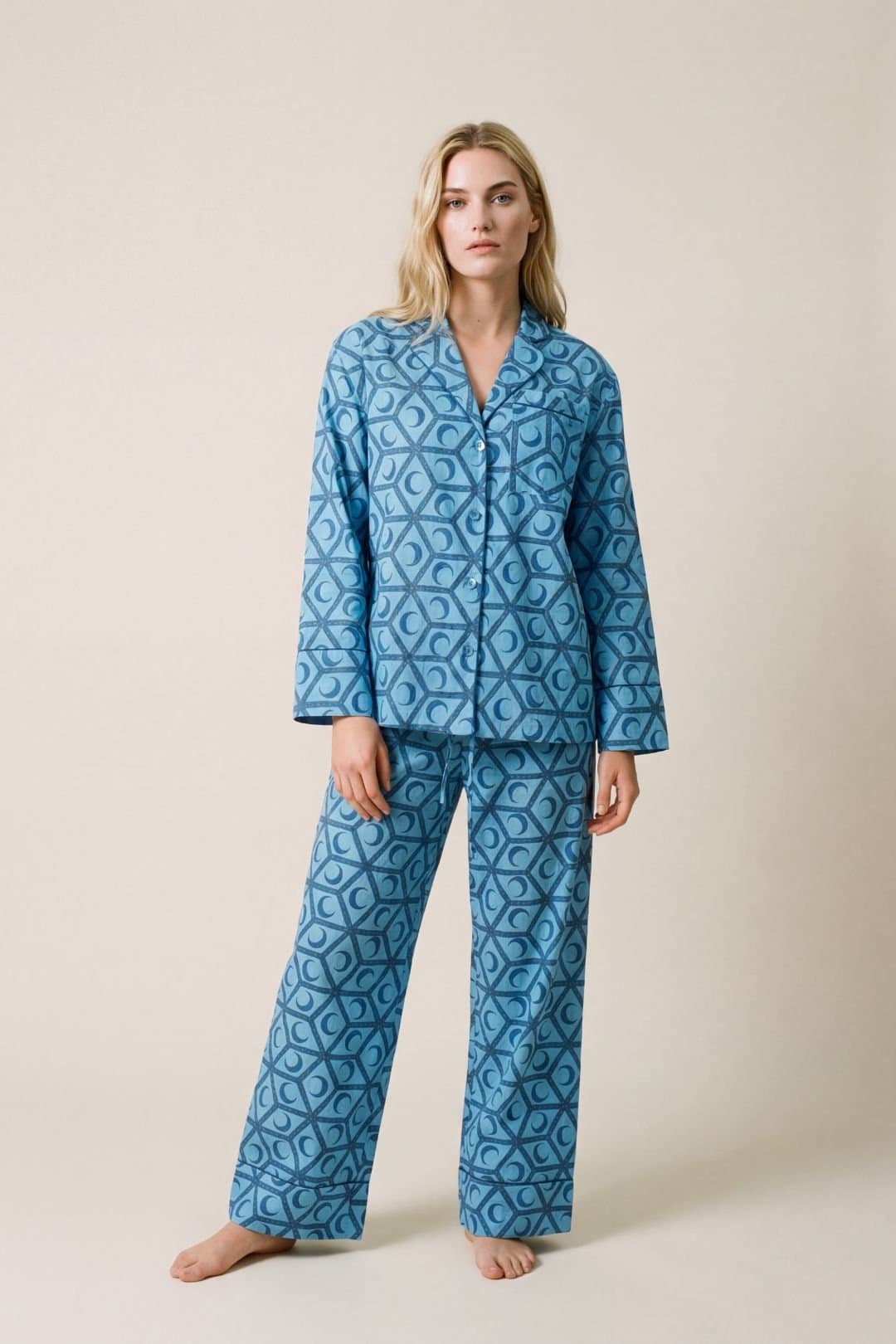 The Night Store The Night Store Women's Celestial Cotton Pyjama Trouser Set in Bright Blue
