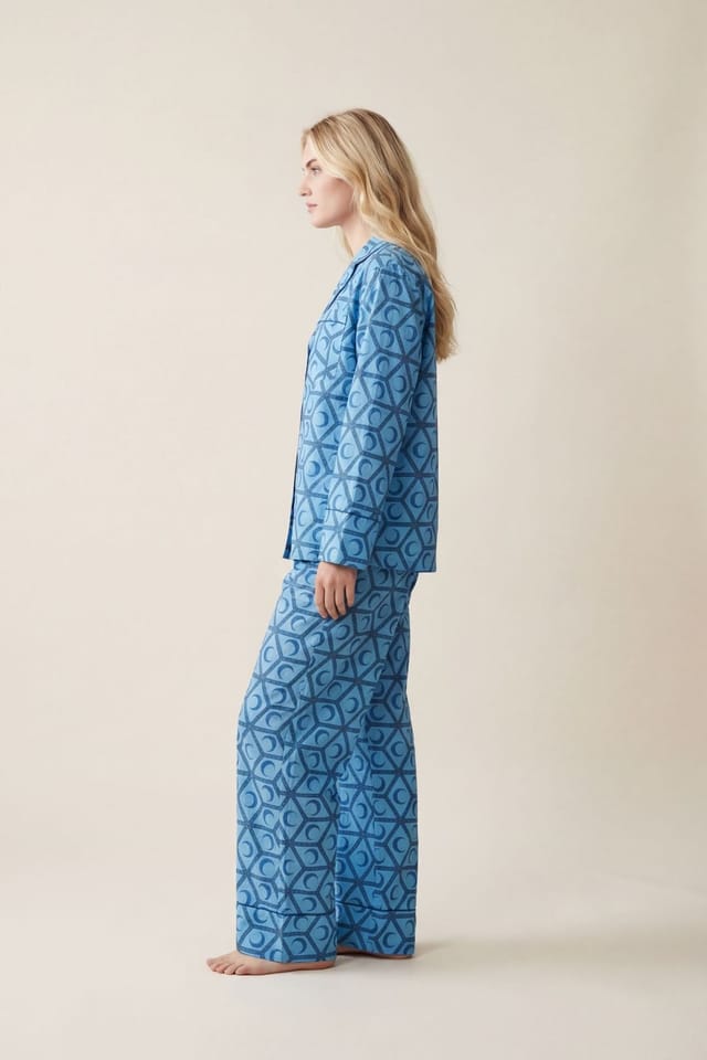 The Night Store The Night Store Women's Celestial Cotton Pyjama Trouser Set in Bright Blue - 2
