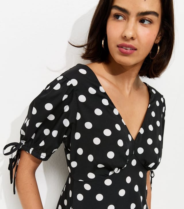 New Look Women's Black Crepe Polka Dot Tie Sleeve Mini Dress New Look - 2