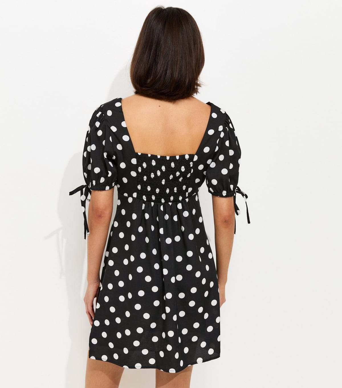 New Look Women's Black Crepe Polka Dot Tie Sleeve Mini Dress New Look - 4