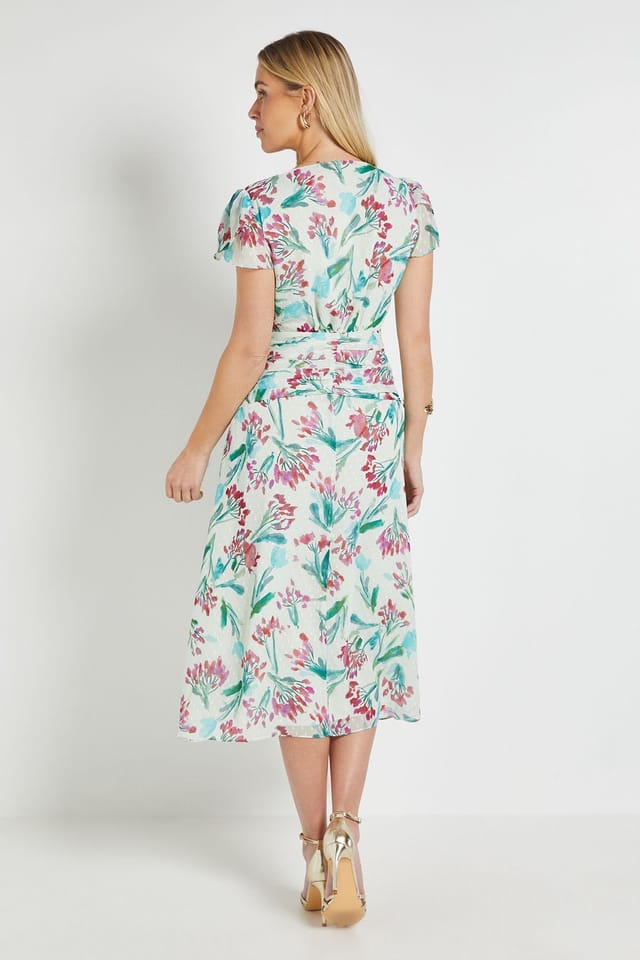 Wallis Wallis Women's Petite Floral Dobby Ruffle Midi Dress in Ivory - 3