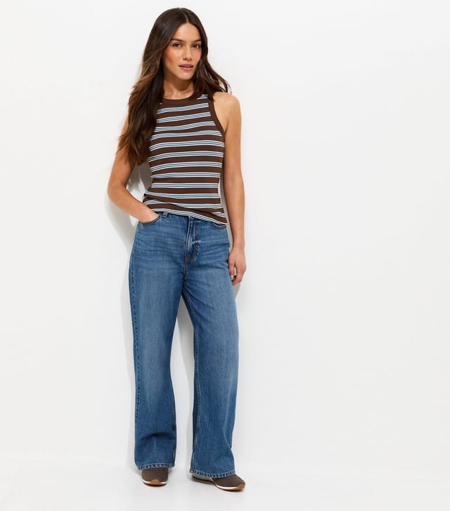 New Look Women's Petite Brown Striped Racer Back Vest Top New Look - 3