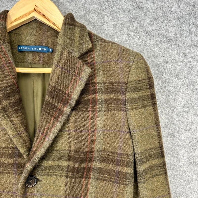 Ralph Lauren Polo Ralph Lauren Tweed Blazer Women’s Size 4 Green Plaid 100% Wool Jacket C64