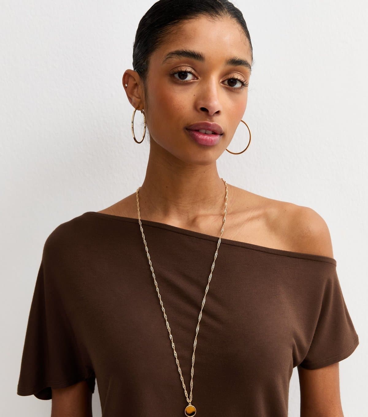 New Look New Look Brown Jersey Off-The-Shoulder Top