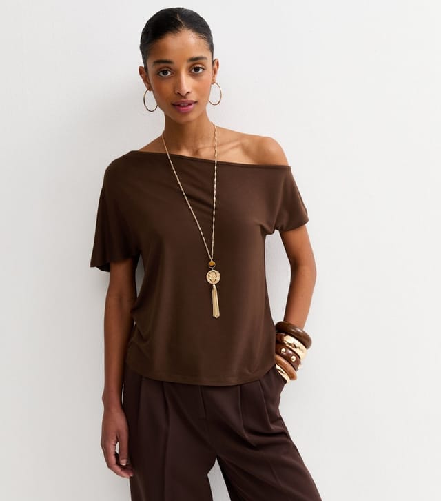 New Look Women's Brown Jersey Off The Shoulder Top New Look - 2