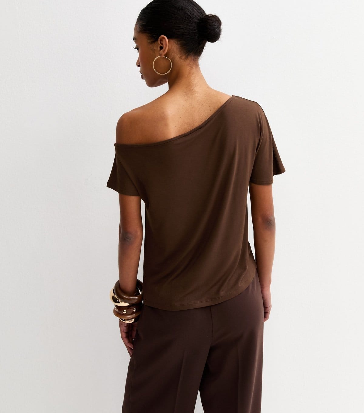 New Look Women's Brown Jersey Off The Shoulder Top New Look - 4