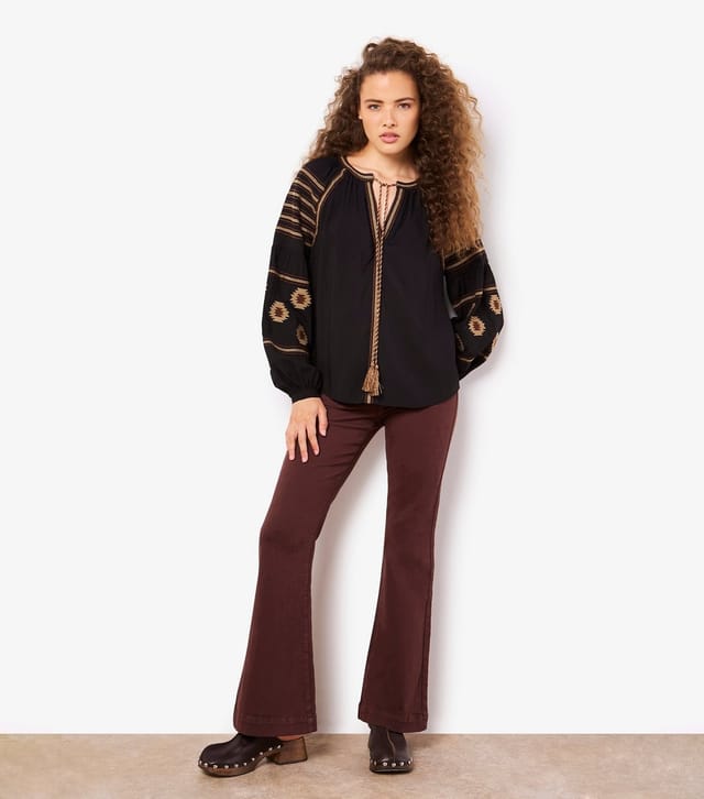 Apricot Women's Black Embroidered Tasseled Blouse Apricot New Look - 2