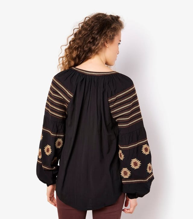 Apricot Women's Black Embroidered Tasseled Blouse Apricot New Look - 3