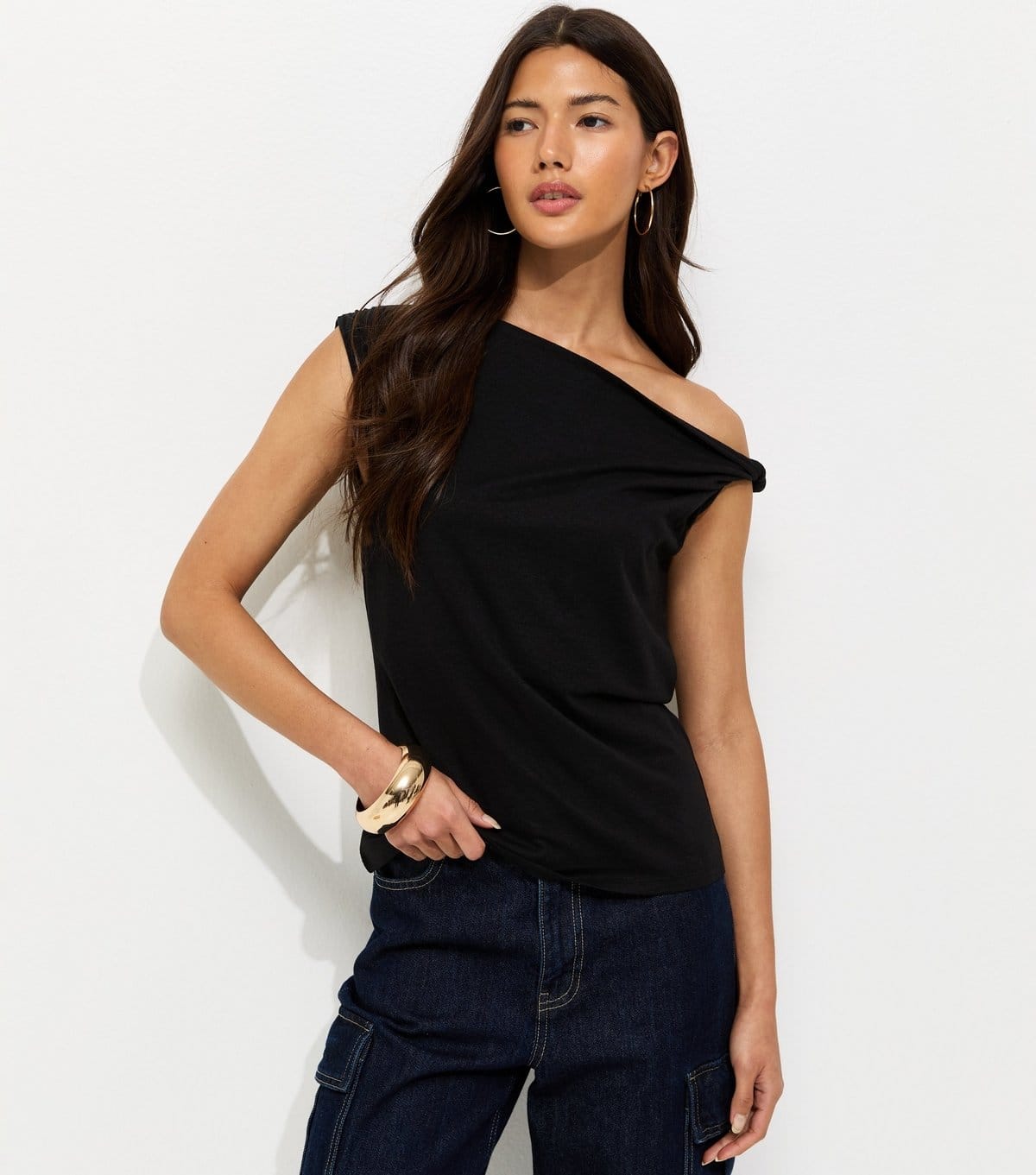New Look Black Textured Twist Shoulder Top