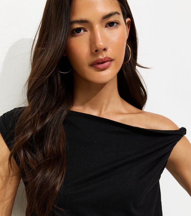 New Look Women's Black Textured Twist Shoulder Top New Look - 2