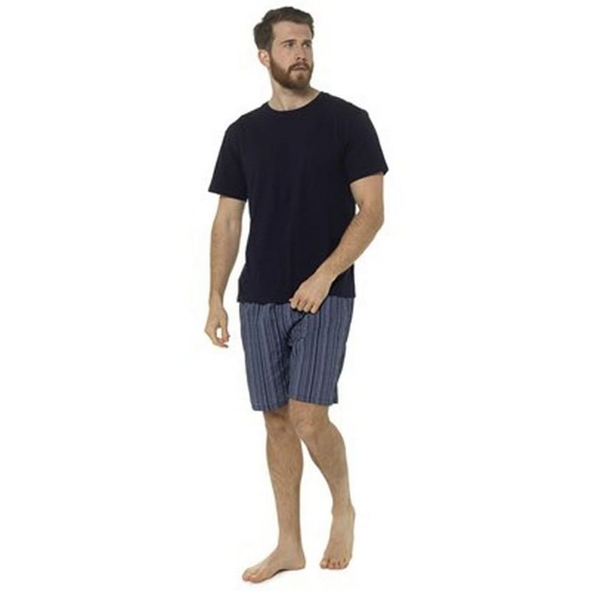 Foxbury Foxbury Men's Jersey Striped Short Lounge Set in Navy - 1