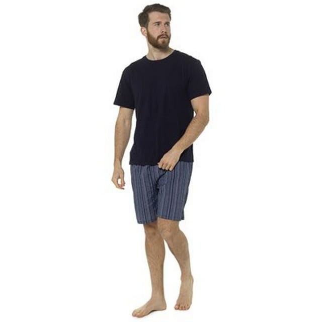 Foxbury Foxbury Men's Jersey Striped Short Lounge Set in Navy - 2