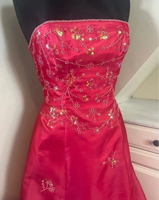 Morgan & Co. Morgan & Co y2k 90’s 00’s Vintage Red Pink Beaded Floral Maxi Prom Dress size 6/8