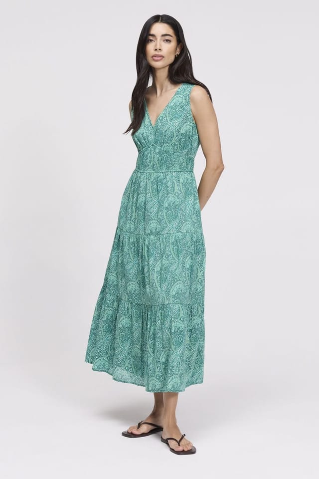 Finery London Finery London Women's Shannon Cotton Tiered Midi Dress in Turquoise - 3