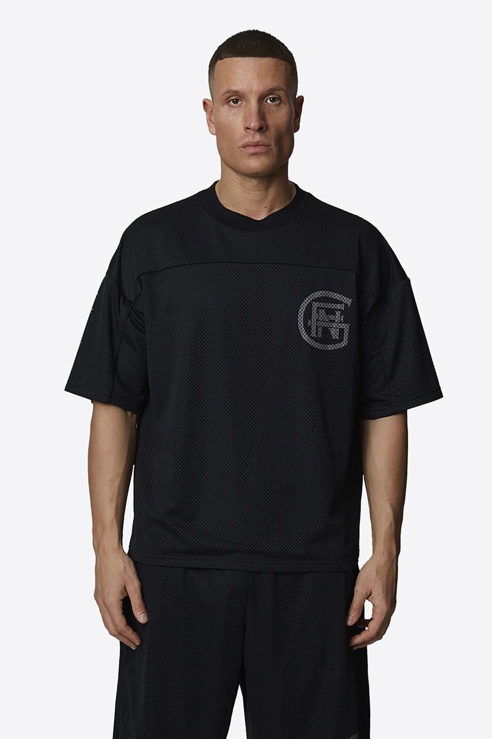 GOOD FOR NOTHING Good For Nothing Men's Double Layered Mesh Jersey Monogram T-Shirt in Black