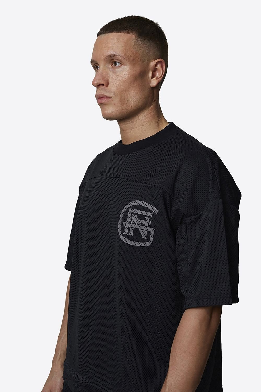 Good For Nothing Good For Nothing Men's Double Layered Mesh Jersey Monogram T-Shirt in Black - 4