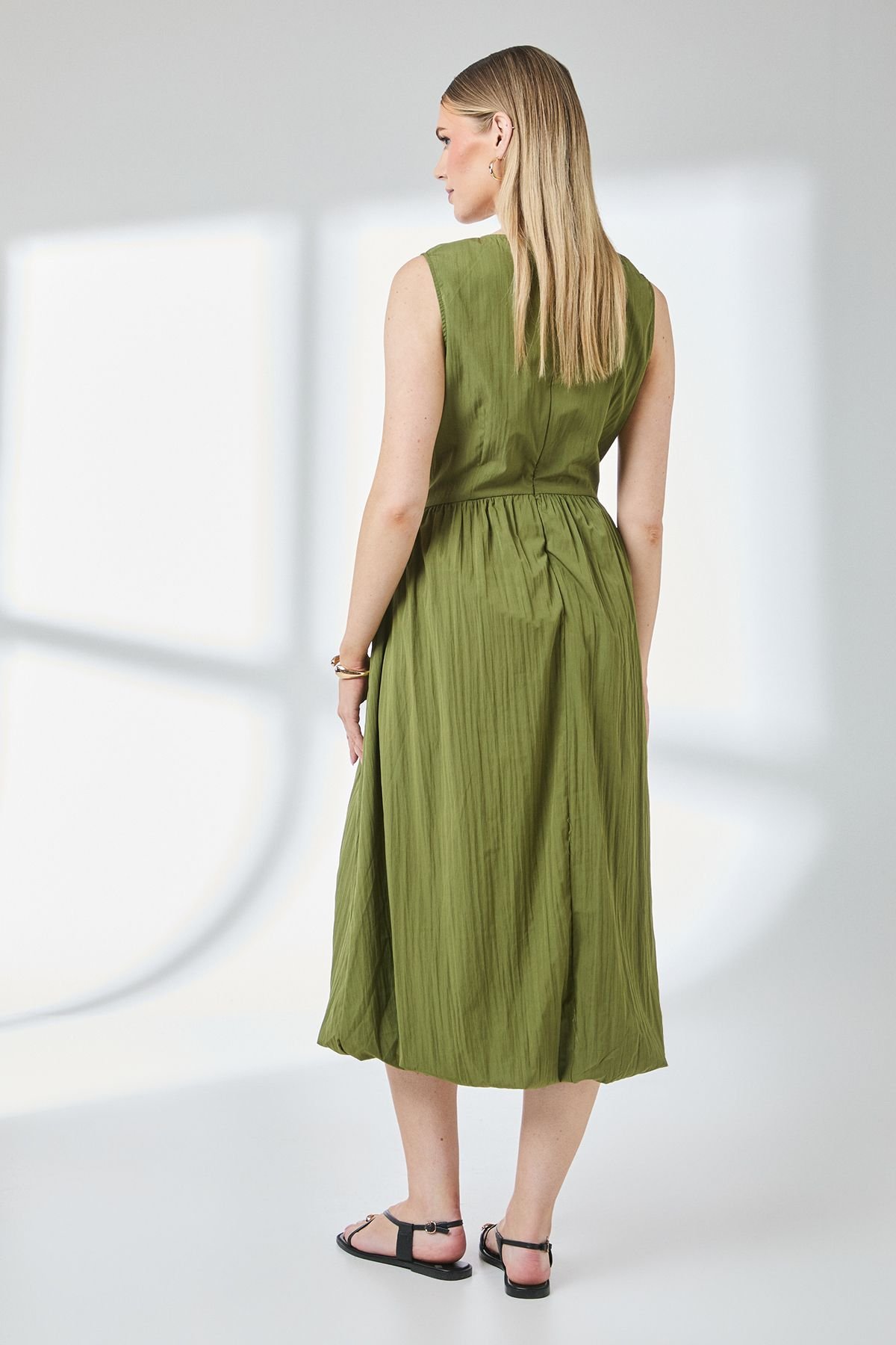 Principles Principles Women's Square Neck Parachute Midi Dress in Khaki - 4