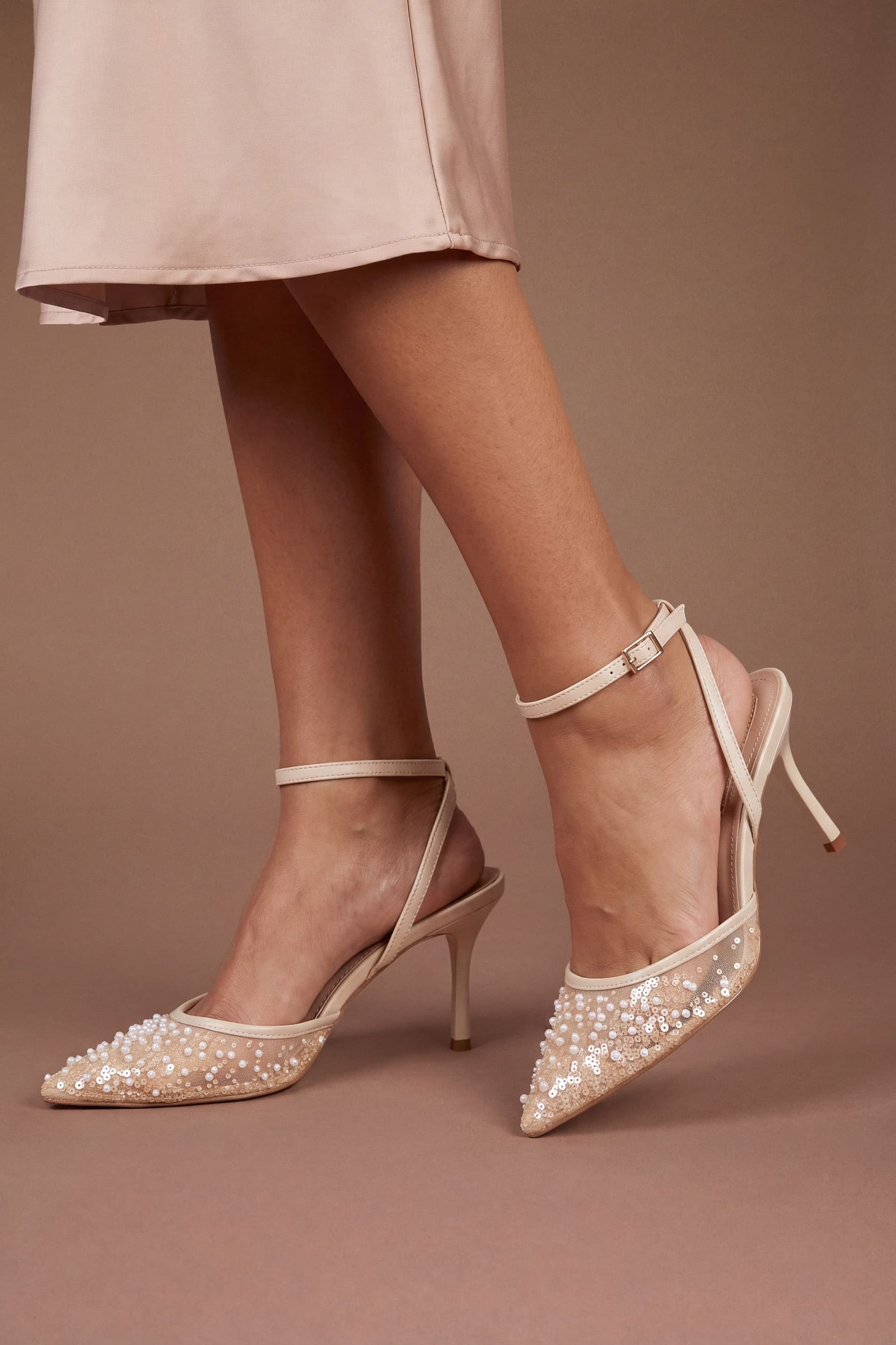 Coast Coast Women's Maria Faux Leather Sequin Embellished Stiletto Court Shoes in Beige