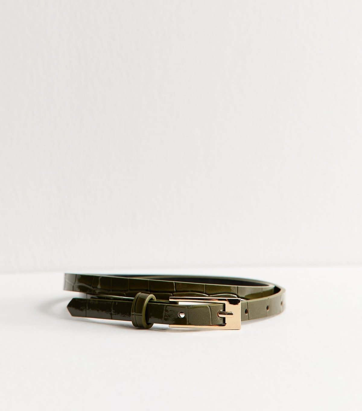 New Look New Look Dark Khaki Faux Leather Skinny Belt