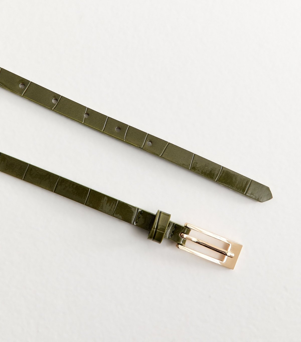 New Look Dark Khaki Faux Leather Croc Embossed Skinny Belt New Look - 3