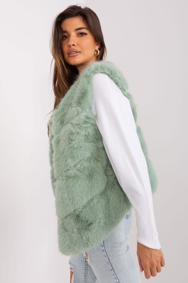 Love Lace Love Lace Women's Faux Fur Gilet Vest With Pockets & Lining in Green - 3