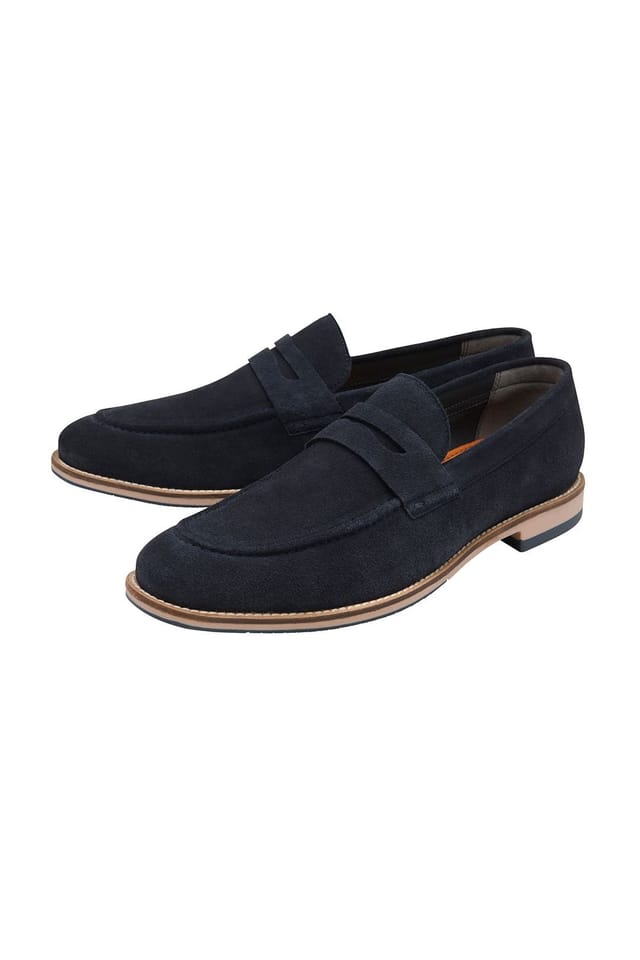 Frank Wright Frank Wright Men's Suede 'Turnbull' Penny Loafers in Mid Navy - 2