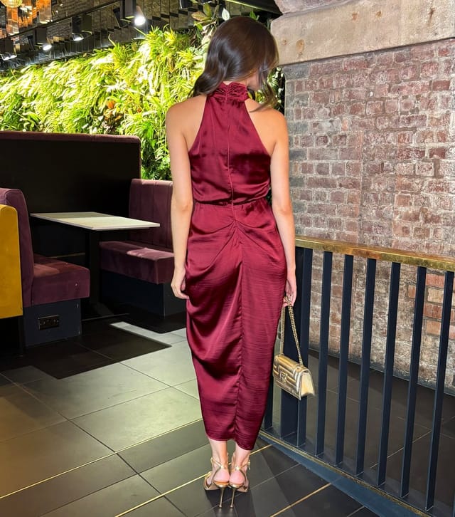 AX Paris Women's Dark Red Satin Draped Halterneck Midi Dress AX Paris New Look - 3