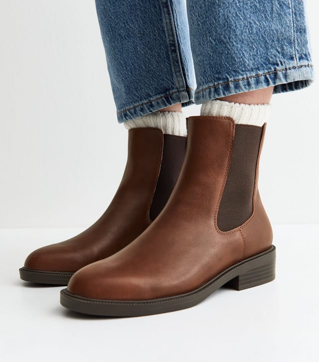 New Look Women's Tan Faux Leather Chelsea Ankle Boots Vegan New Look - 2