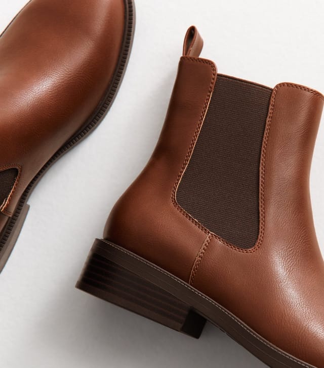 New Look Women's Tan Faux Leather Chelsea Ankle Boots Vegan New Look - 3