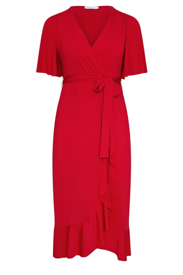 Yours Yours Women's Ruffle Hem Wrap Dress in Red - 2