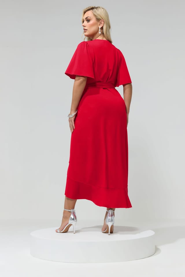 Yours Yours Women's Ruffle Hem Wrap Dress in Red - 3