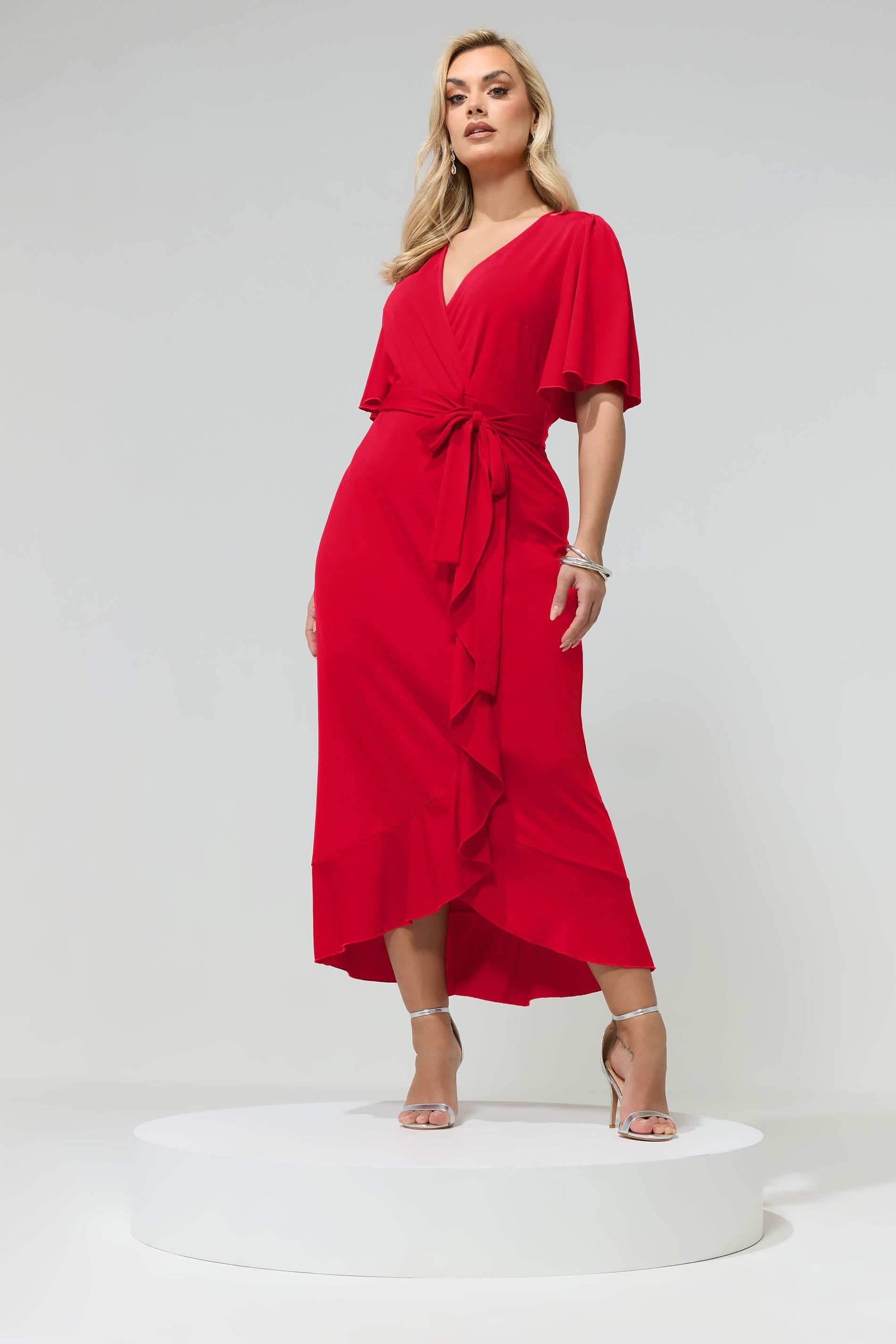 Yours Yours Women's Ruffle Hem Wrap Dress in Red - 4