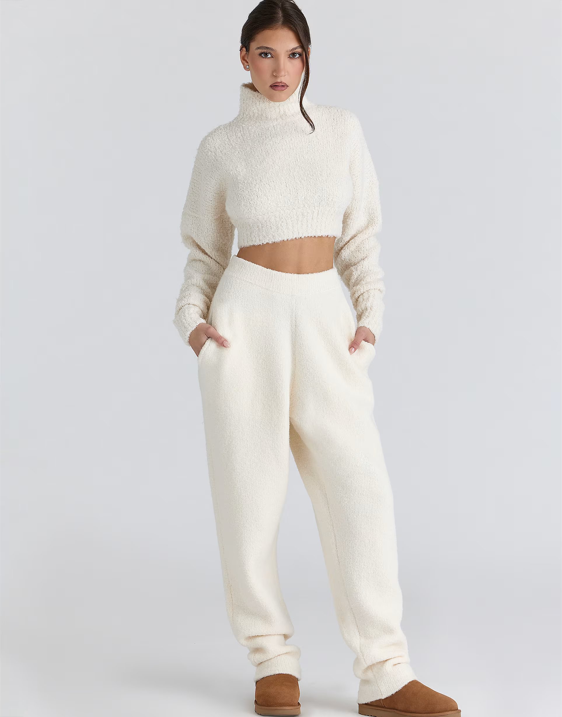 ASOS House of CB Cheyenne ivory cropped chunky boucle wool knit sweater in ivory - 1
