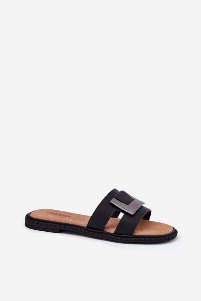 Love Lace Love Lace Women's Artiker Flat Heel Front Decorative Slider Sandals in Black - 2